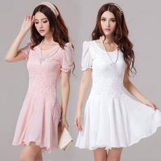 2013夏季新款蕾丝雪纺短袖夏款修身韩版女连衣裙子R106660