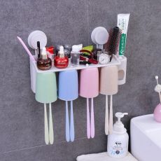 挂壁自动挤牙膏架四口之家牙刷架吸壁式洗漱收纳盒牙刷杯