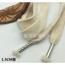 1.5CM宽本白色空心环保双层扁棉绳金属包头扁裤绳衣帽抽绳