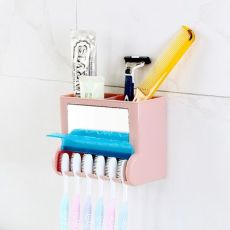 北欧五色创意强力粘贴式多功能牙膏牙刷架 浴室洗漱用品收纳架
