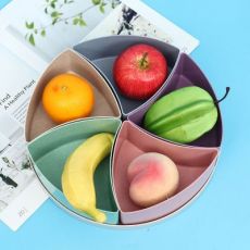 圆形环保小麦秸秆五格果盘零食糖果拼盘创意塑料盒